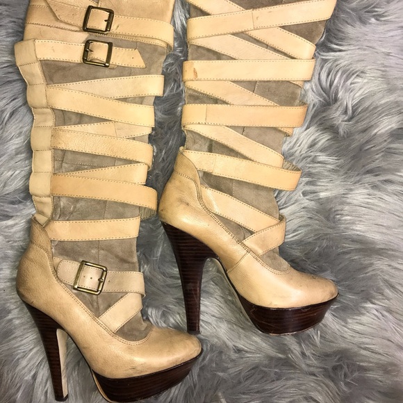Leather/suede nude heel boot /buckle /mummy style - Picture 1 of 3